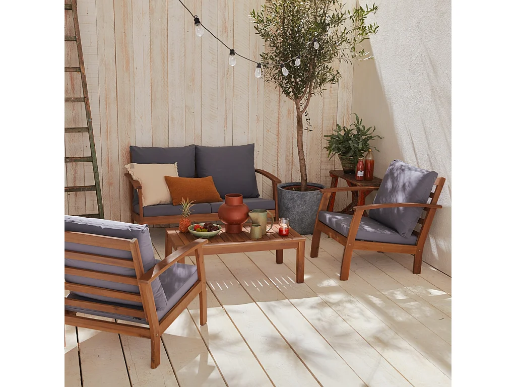 Salotto da giardino in legno, 4 posti, marrone naturale