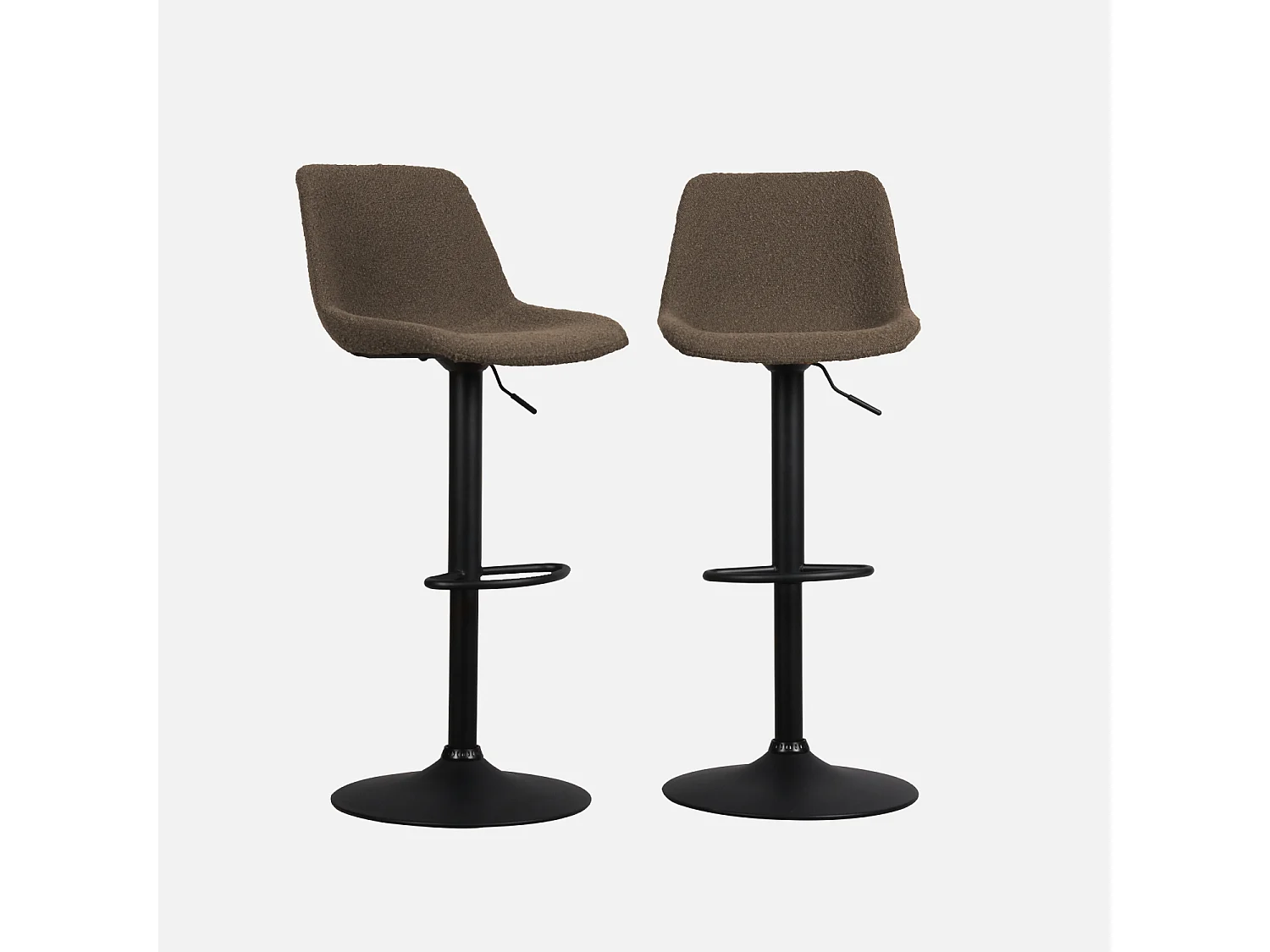 Lot de 2 tabourets de bar réglables - Noah - bouclette texturée taupe - hauteur réglable 60.5/81.5cm . repose-pieds
