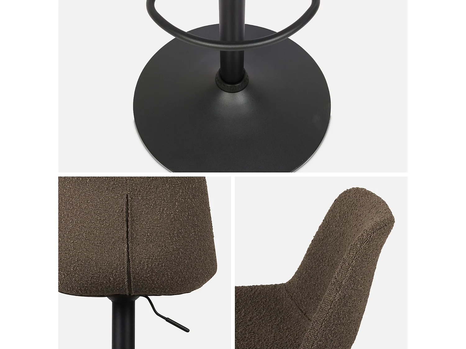 Lot de 2 tabourets de bar réglables - Noah - bouclette texturée taupe - hauteur réglable 60.5/81.5cm . repose-pieds