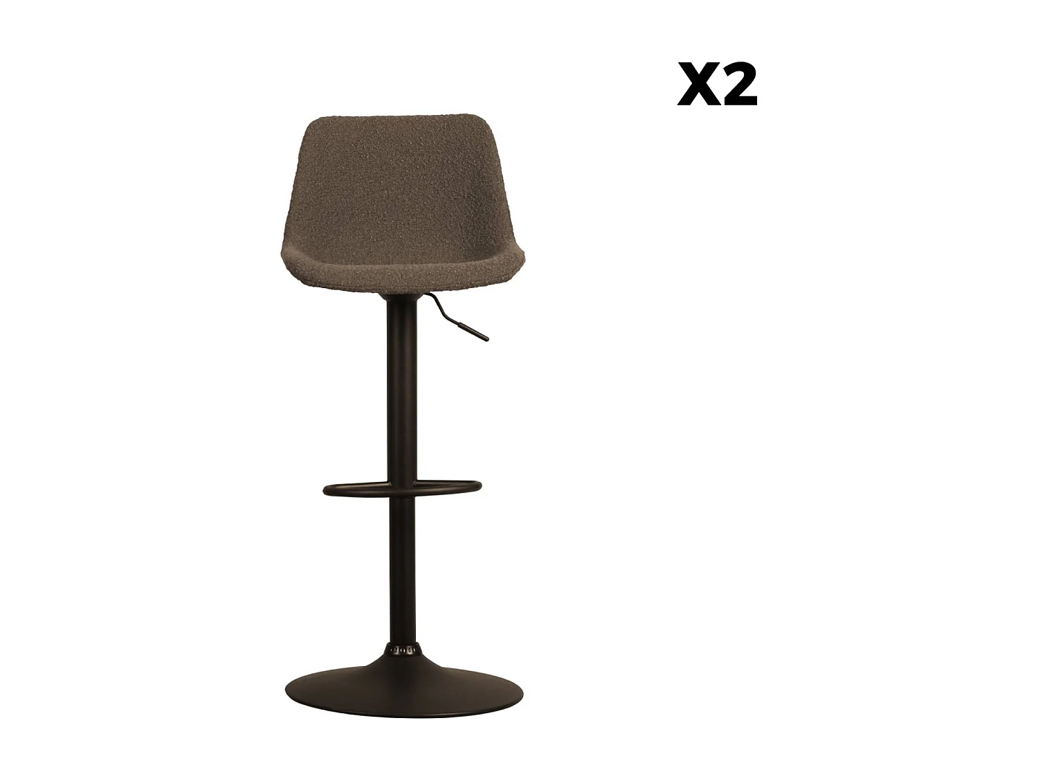 Lot de 2 tabourets de bar réglables - Noah - bouclette texturée taupe - hauteur réglable 60.5/81.5cm . repose-pieds