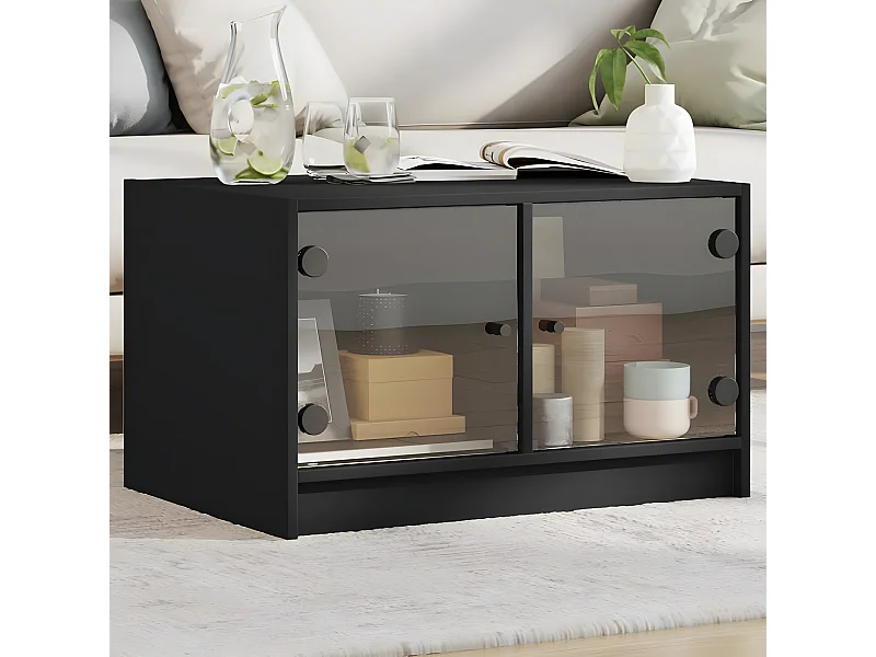 Mesa de centro c/ portas de vidro 68x50x42 cm preto