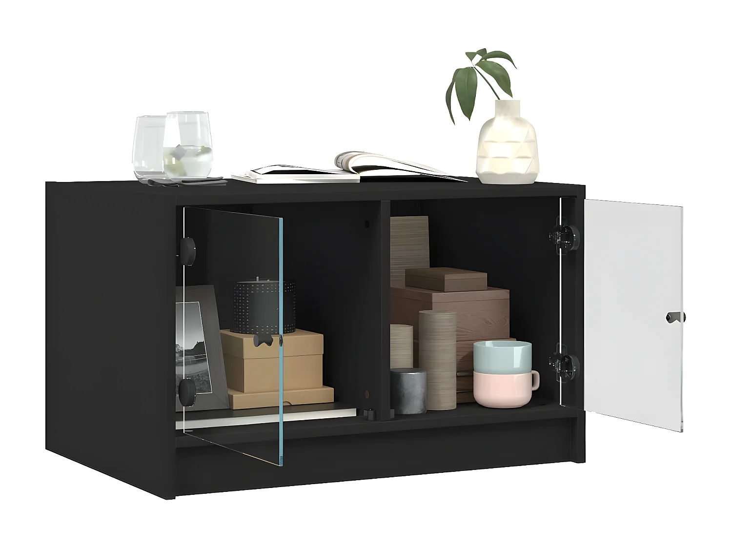 Table basse avec portes en verre noir 68x50x42 cm
