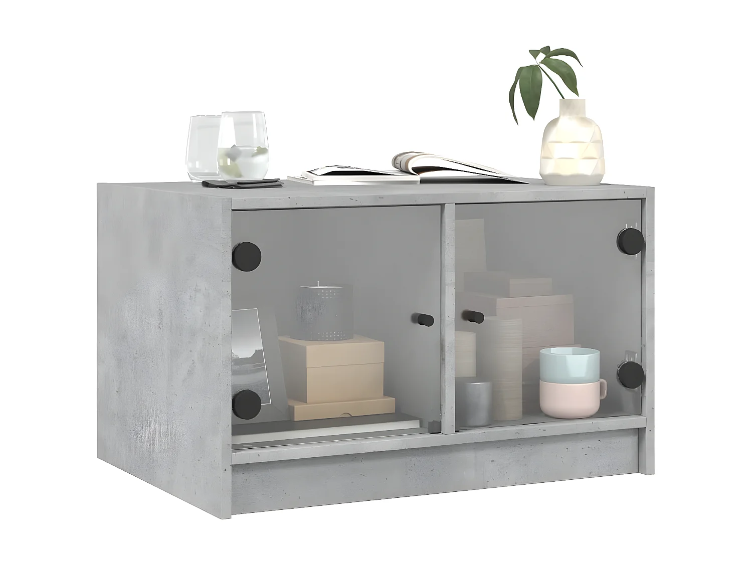 Salontafel met glazen deuren 68x50x42 cm betongrijs