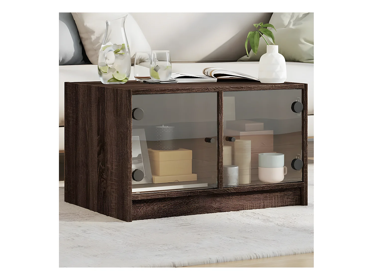Table basse avec portes en verre chêne marron 68x50x42 cm