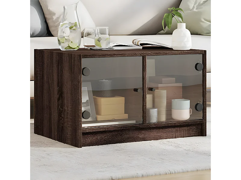 Table basse avec portes en verre chêne marron 68x50x42 cm