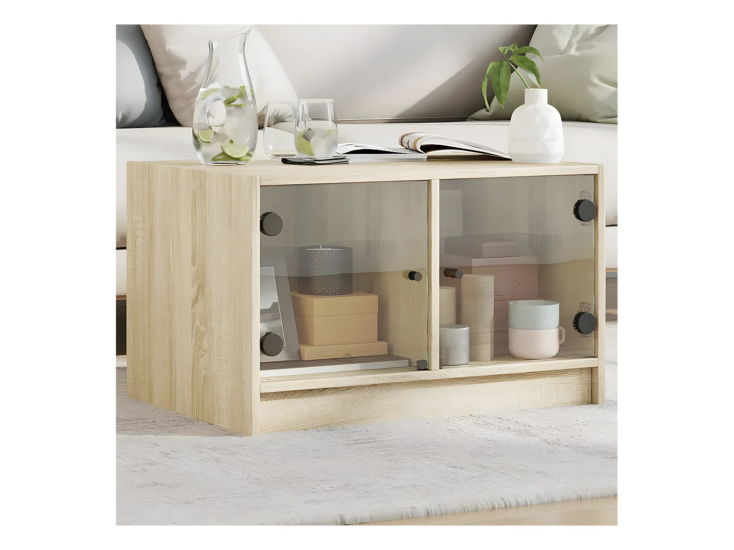 Table basse avec portes en verre chêne sonoma 68x50x42 cm