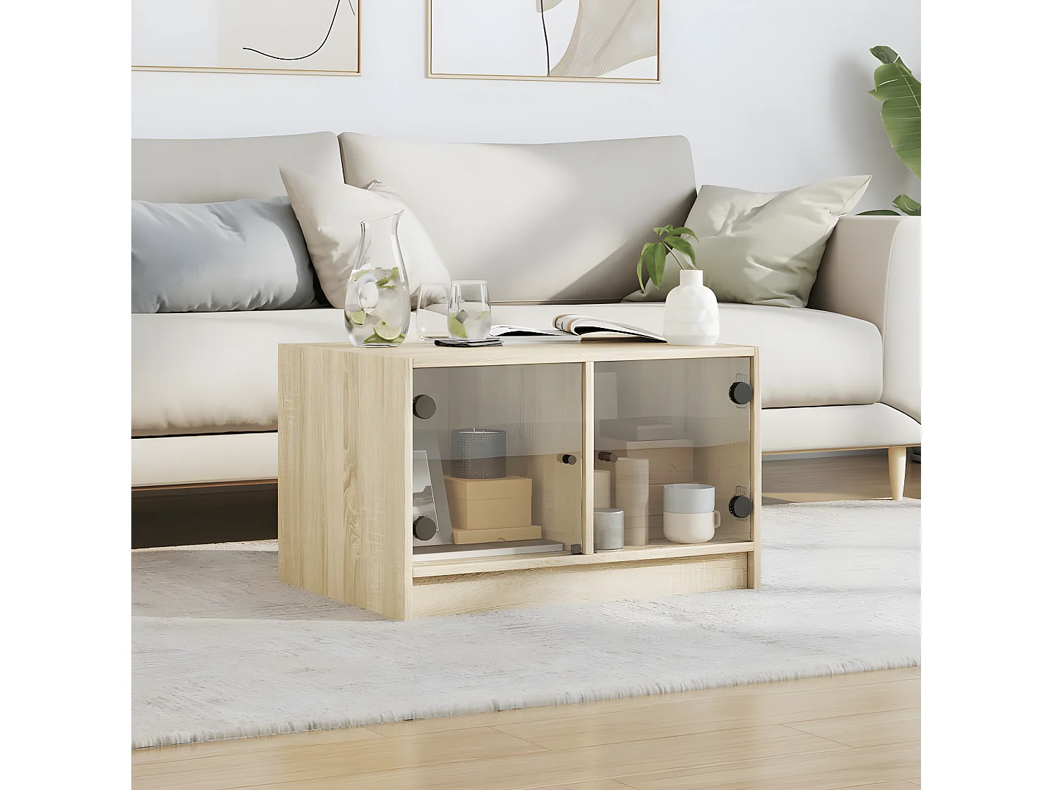 Table basse avec portes en verre chêne sonoma 68x50x42 cm