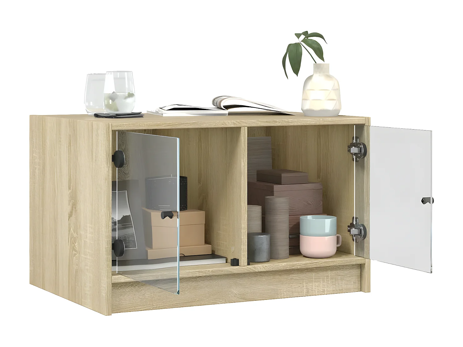 Table basse avec portes en verre chêne sonoma 68x50x42 cm