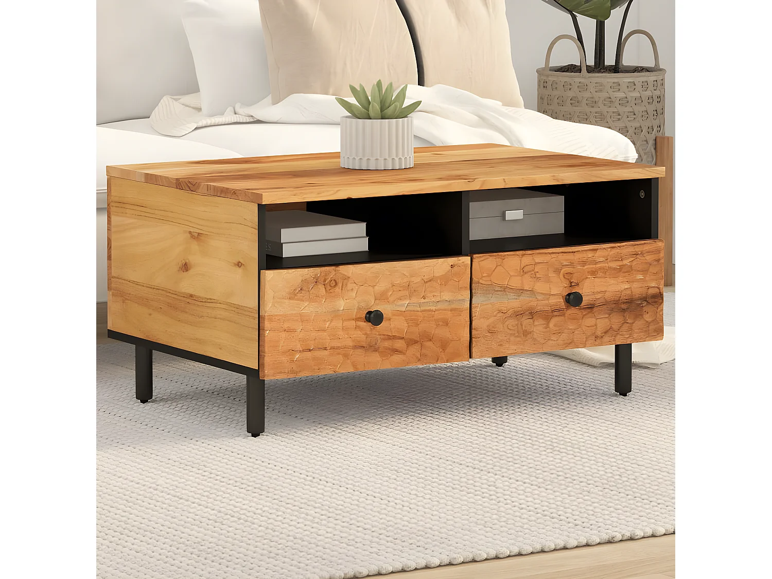 Table basse 80x54x40 cm bois massif d'acacia