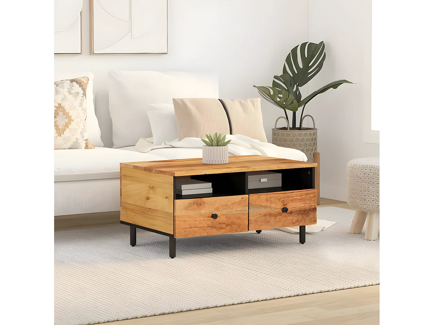 Table basse 80x54x40 cm bois massif d'acacia