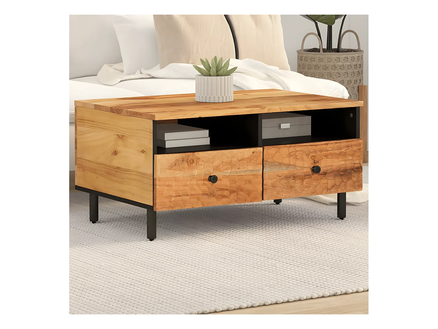 Table basse 80x54x40 cm bois massif d'acacia