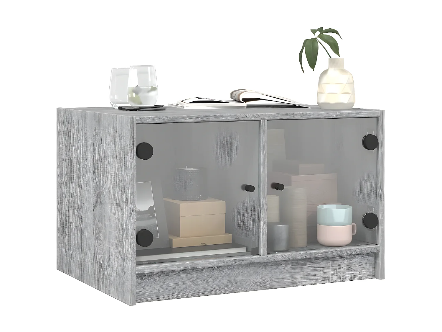 Salontafel met glazen deuren 68x50x42 cm grijs sonoma eiken