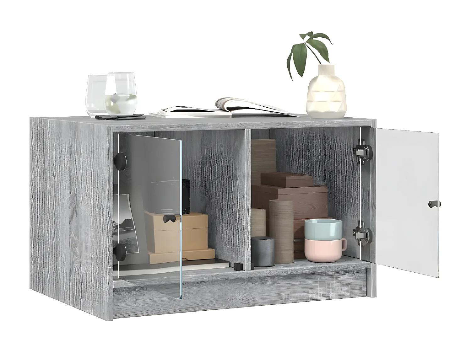 Salontafel met glazen deuren 68x50x42 cm grijs sonoma eiken