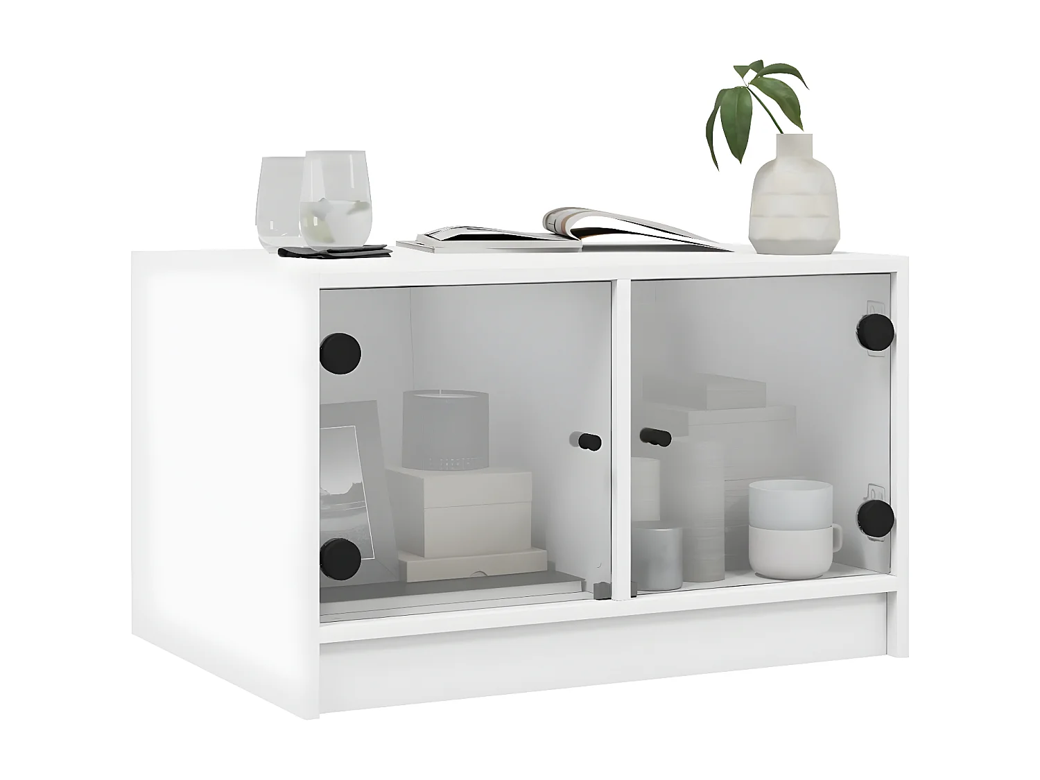 Table basse avec portes en verre blanc 68x50x42 cm