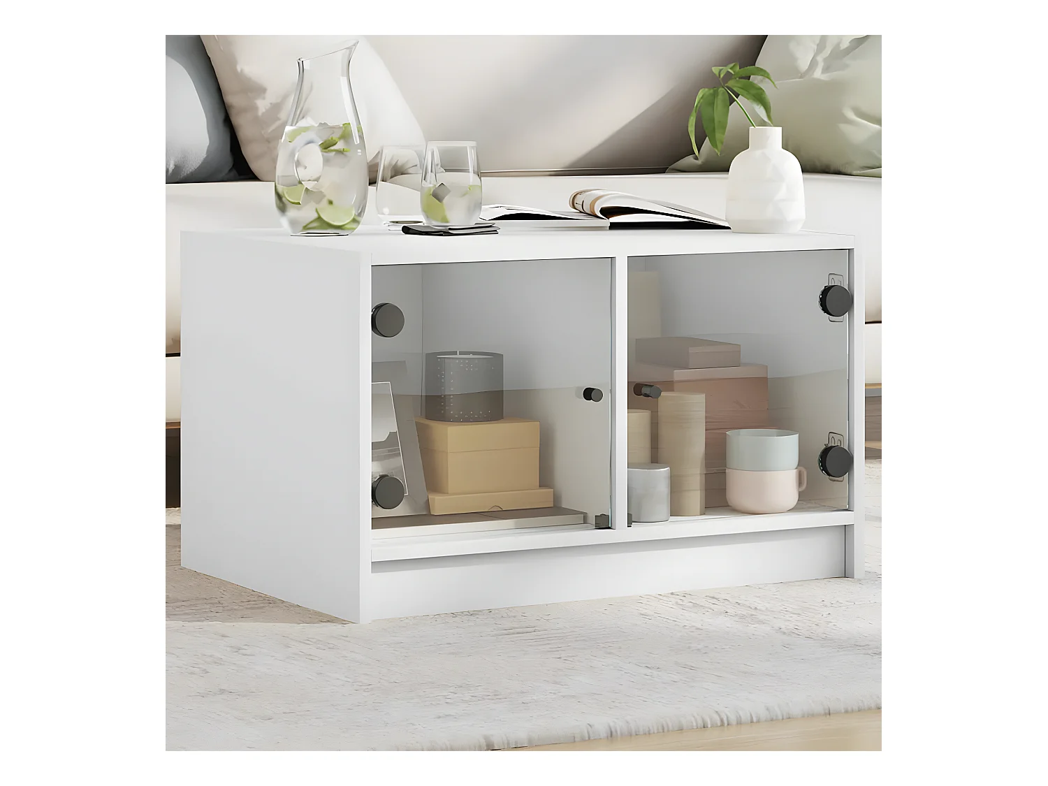Table basse avec portes en verre blanc 68x50x42 cm