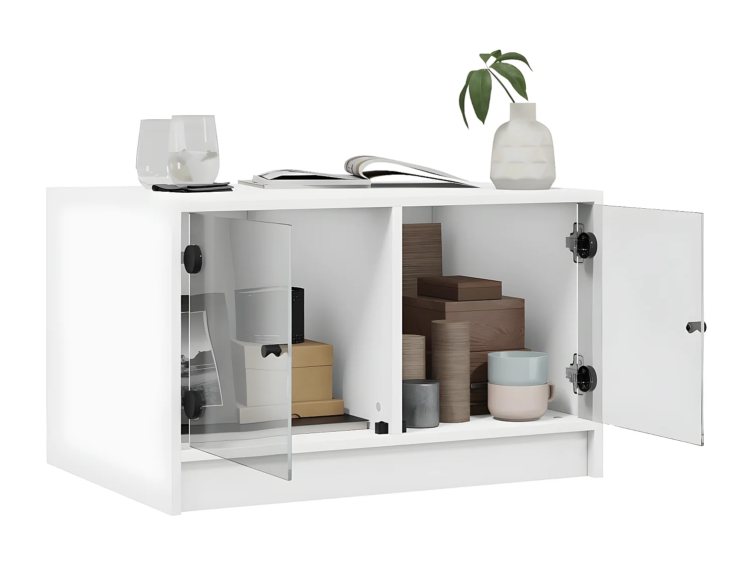 Table basse avec portes en verre blanc 68x50x42 cm