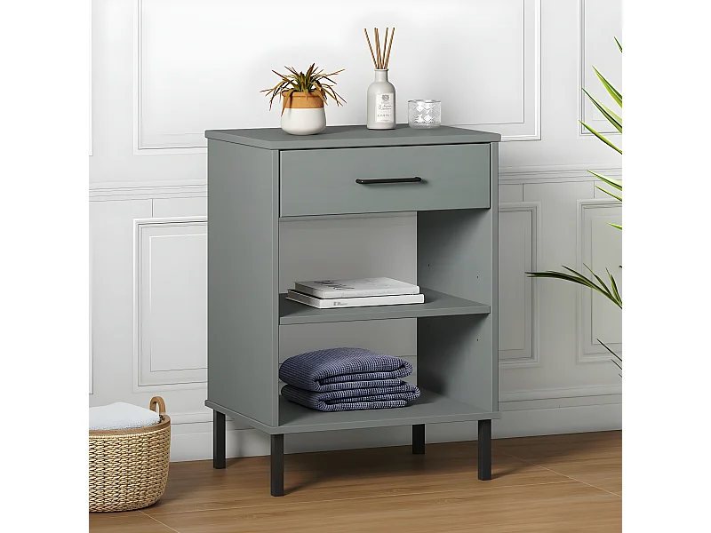 Armoire console avec pieds en métal Gris Bois pin massif OSLO