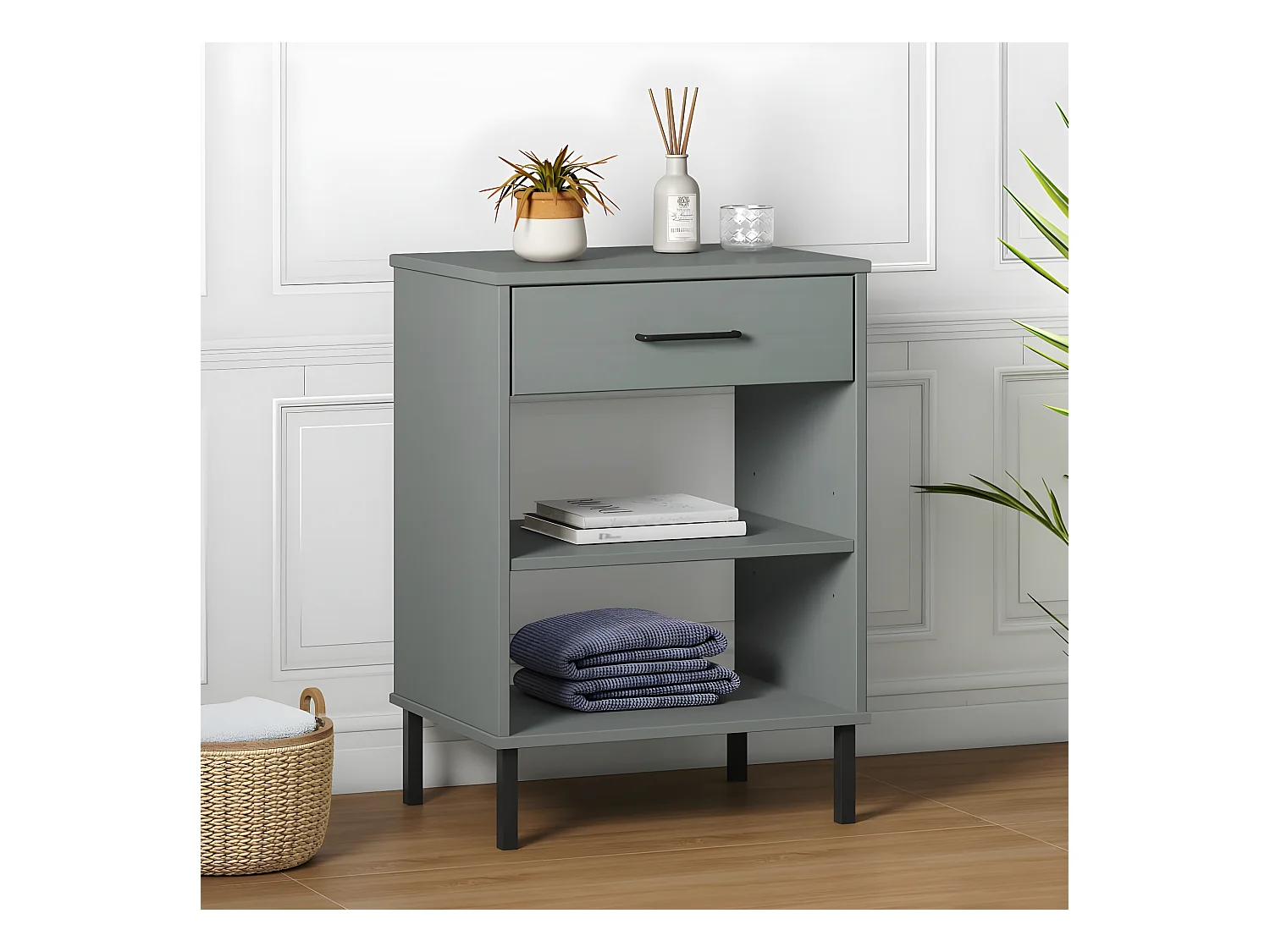 Armoire console avec pieds en métal Gris Bois pin massif OSLO