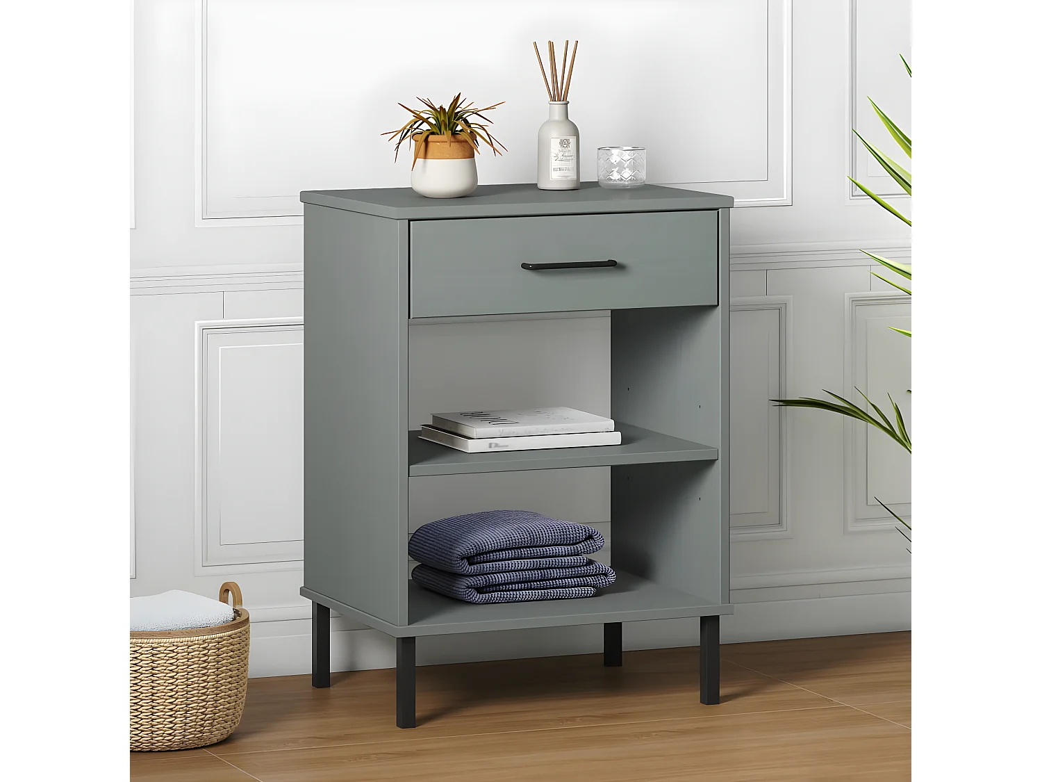 Armoire console avec pieds en métal Gris Bois pin massif OSLO