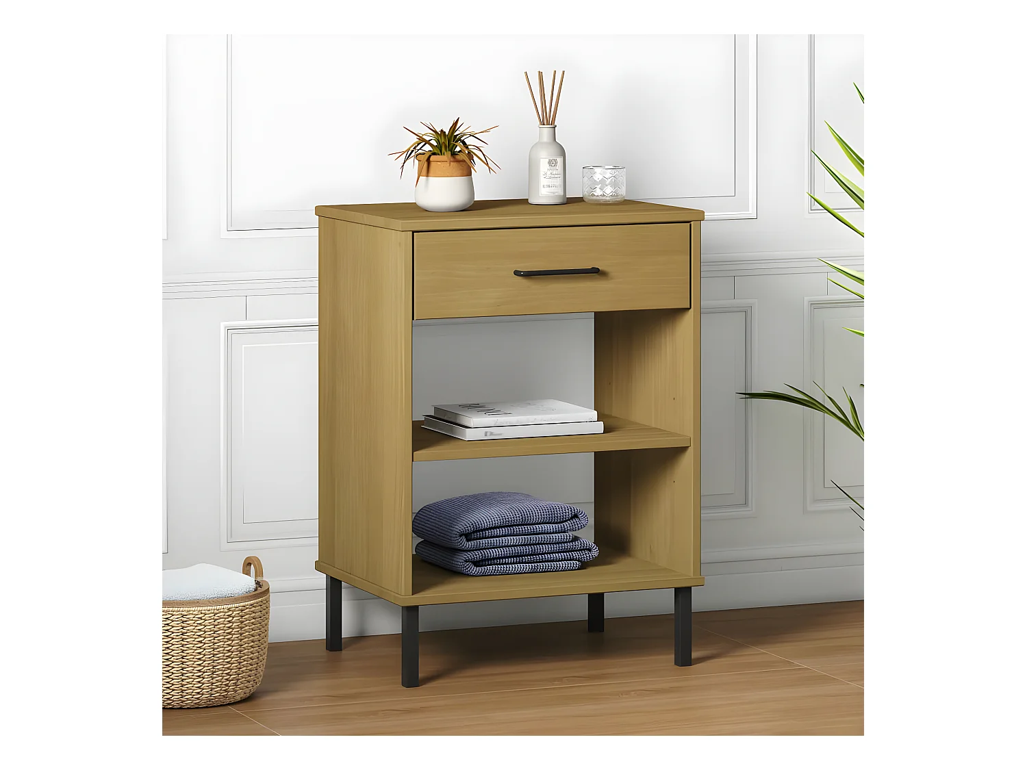 Armoire console avec pieds en métal Marron Bois pin massif OSLO