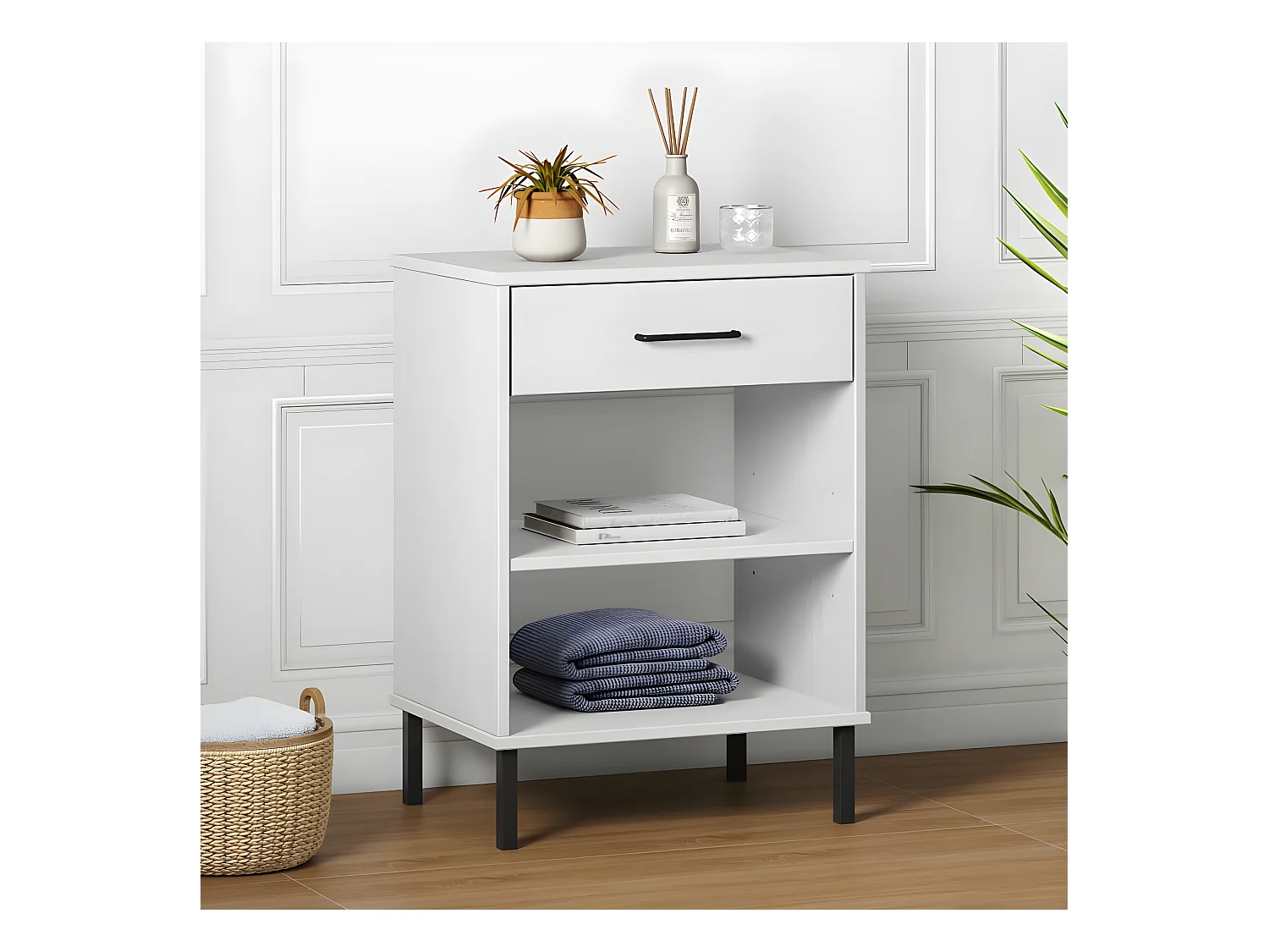 Armoire console avec pieds en métal Blanc Bois pin massif OSLO