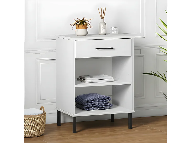 Armoire console avec pieds en métal Blanc Bois pin massif OSLO