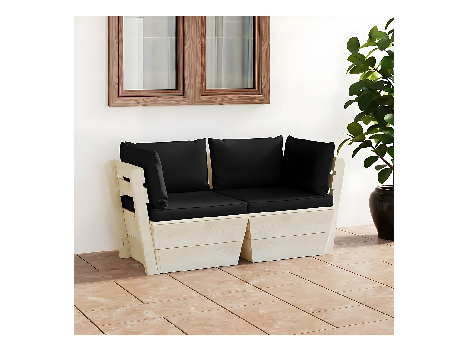 Canapé palette à 2 places de jardin avec coussins Bois d'épicéa
