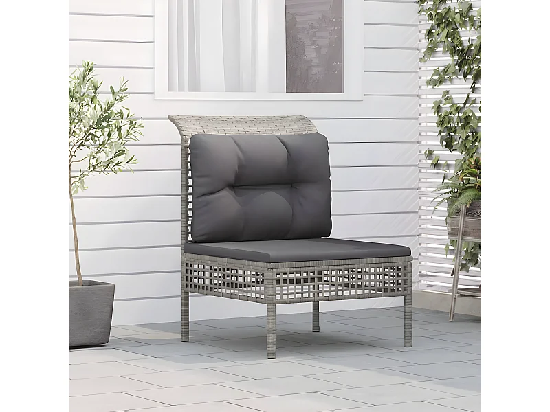Sofá de centro para jardim com almofadão vime PE cinzento