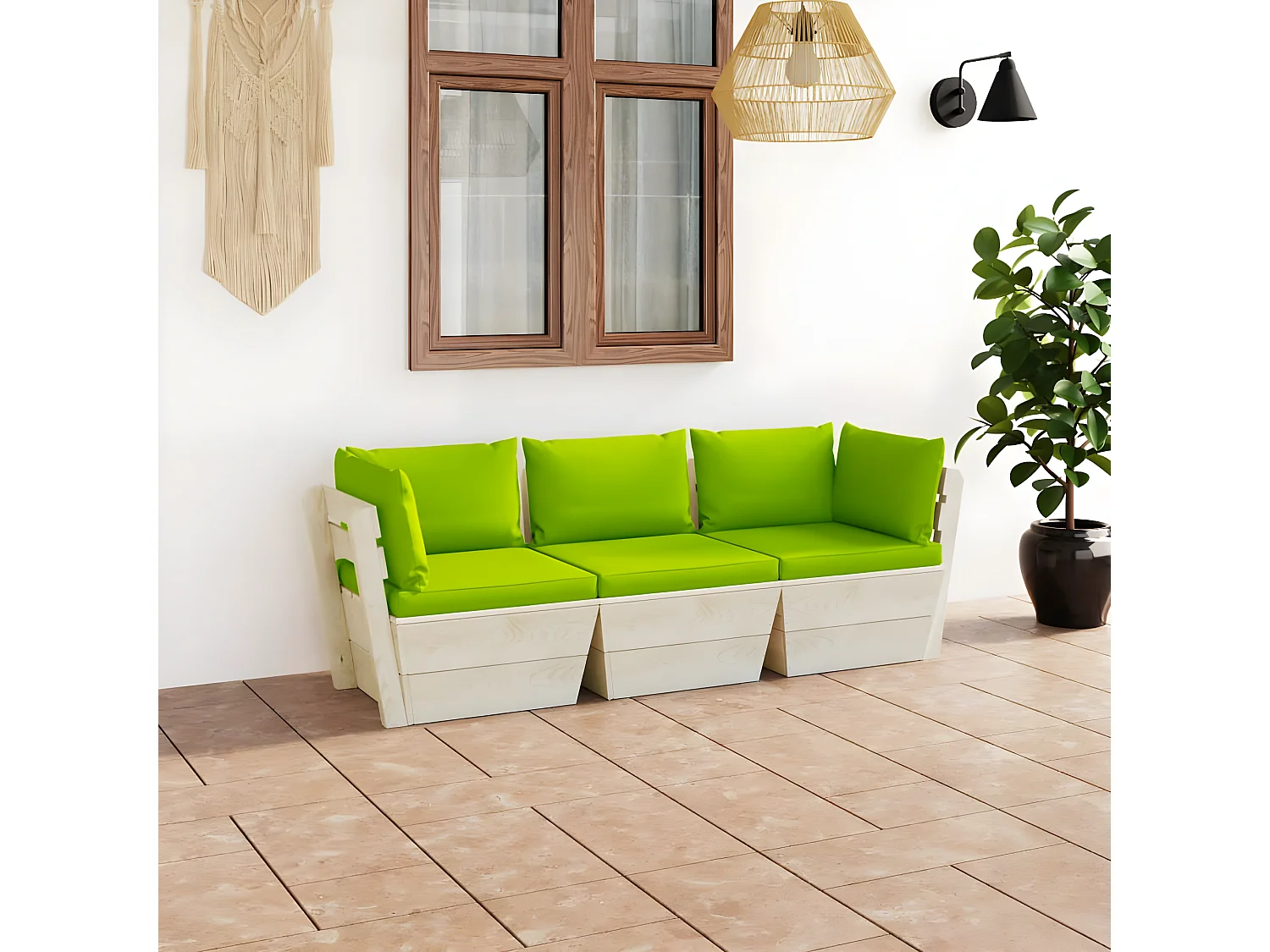 Canapé palette à 3 places de jardin avec coussins Bois d'épicéa