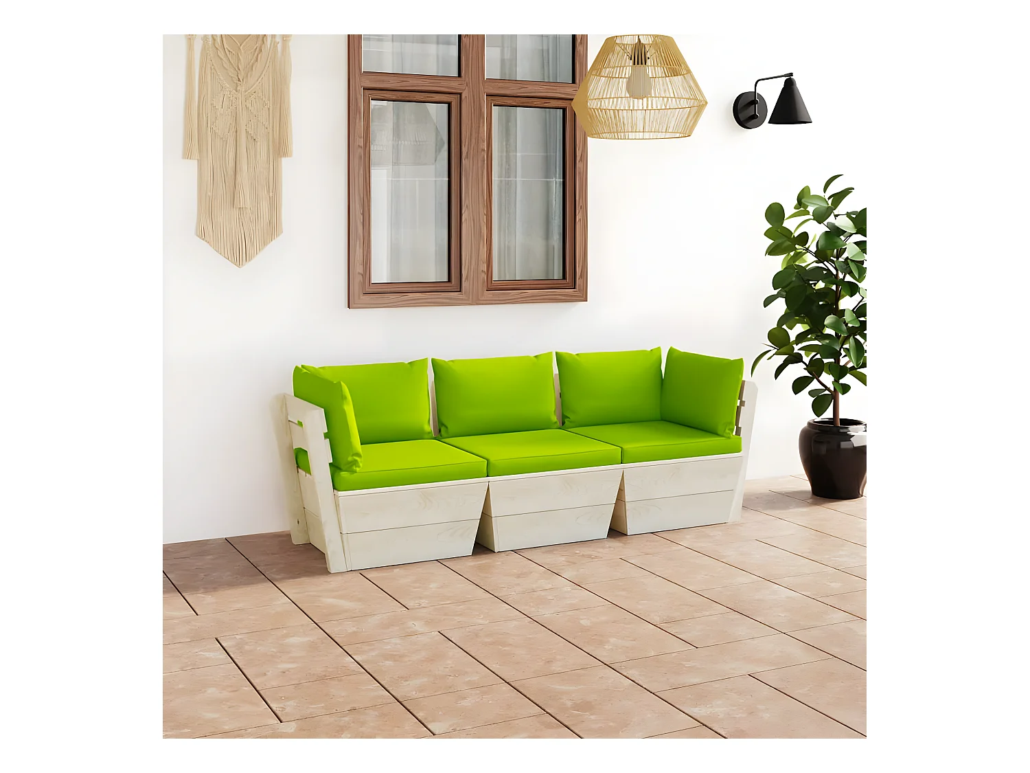 Canapé palette à 3 places de jardin avec coussins Bois d'épicéa