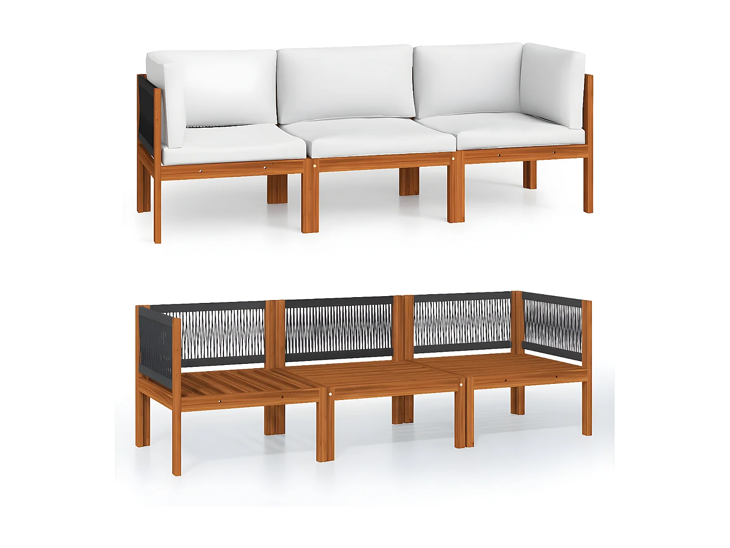 Canapé de jardin à 3 places avec coussin Bois d'acacia massif