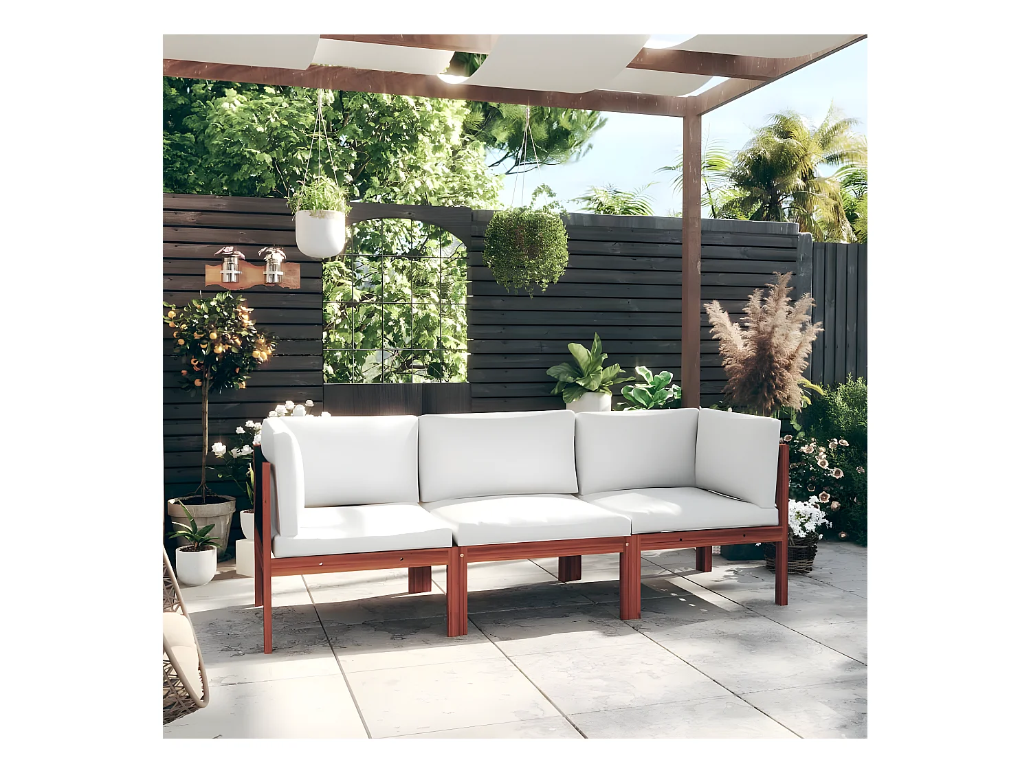 Canapé de jardin à 3 places avec coussin Bois d'acacia massif