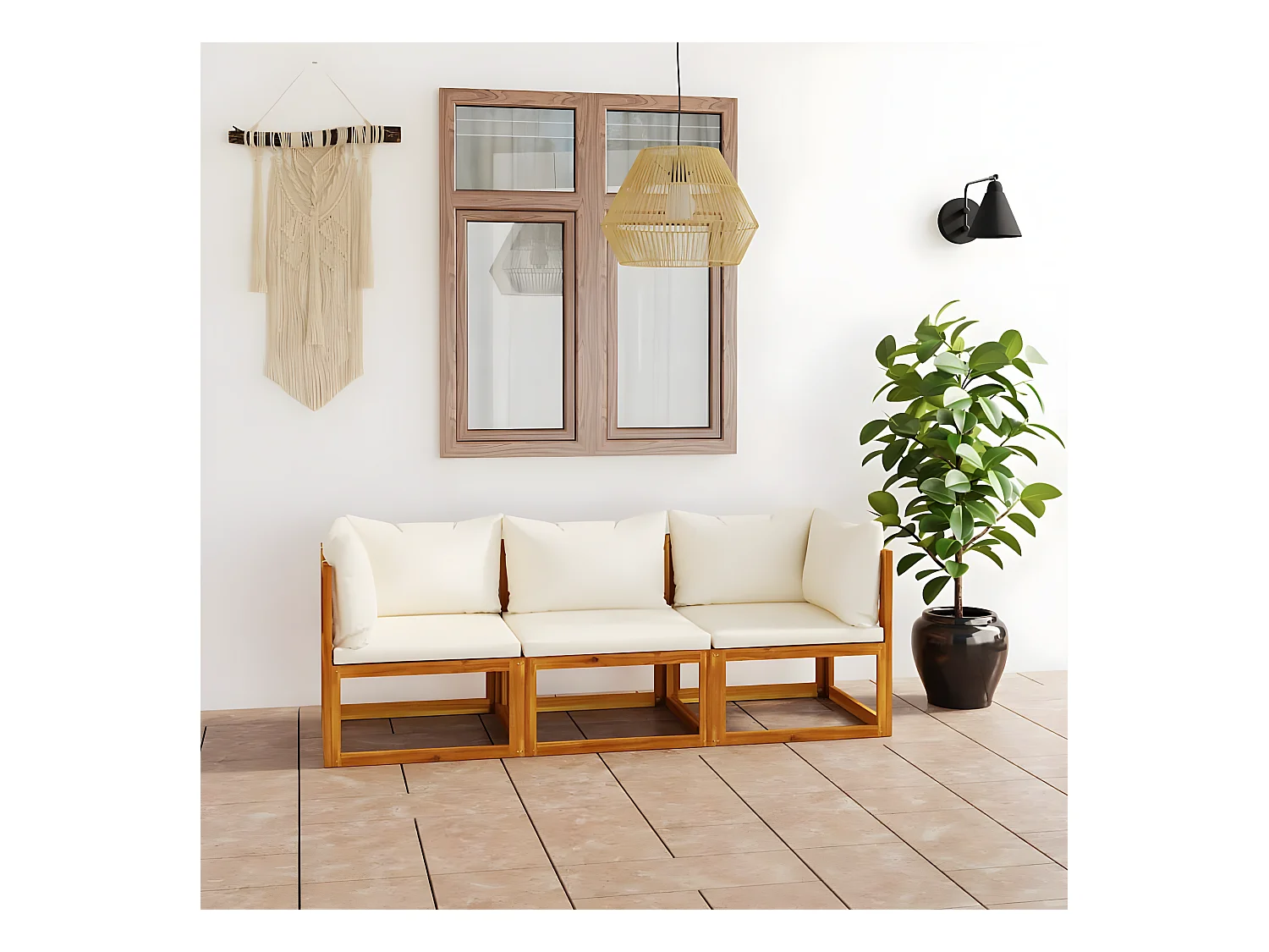 Canapé de jardin à 3 places avec coussin Crème Bois d'acacia