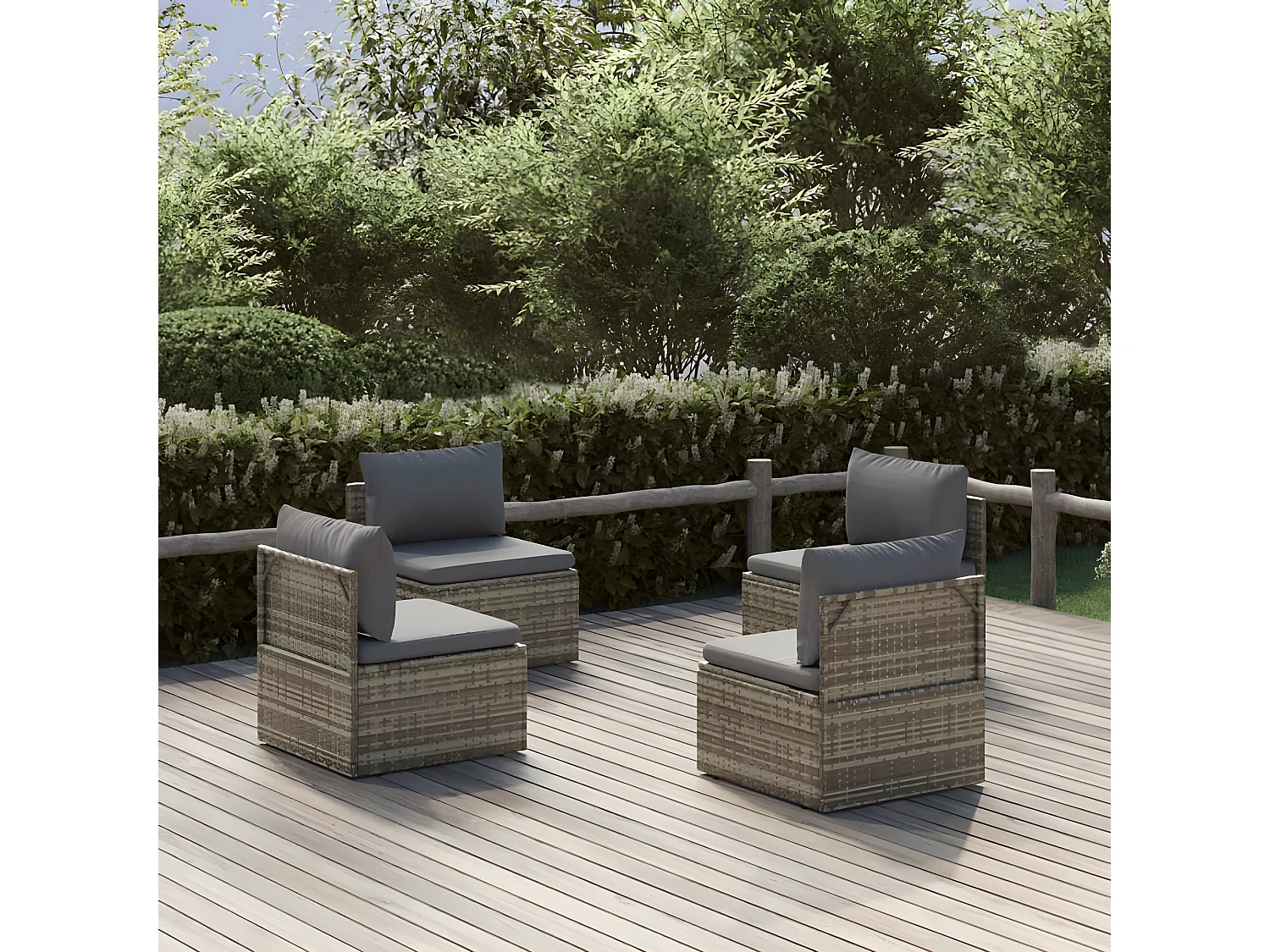 Sofás de centro para jardim 4 peças 57x57x56 cm vime PE cinza