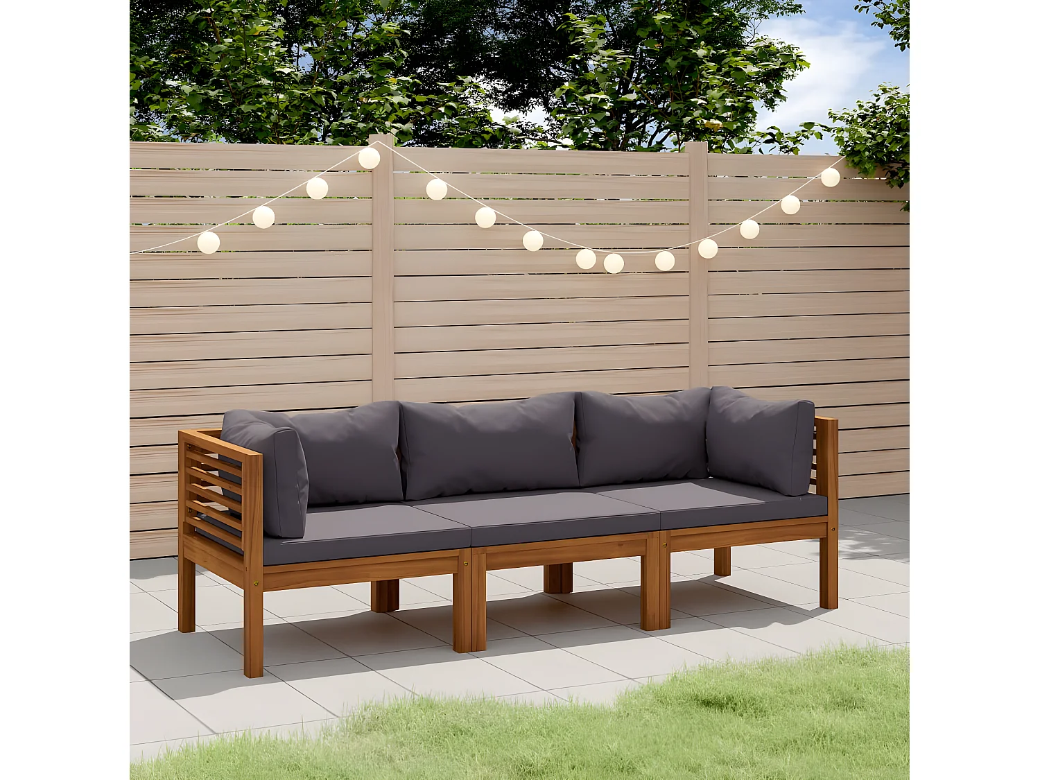 Tuinbank 3-zits met kussen massief acaciahout