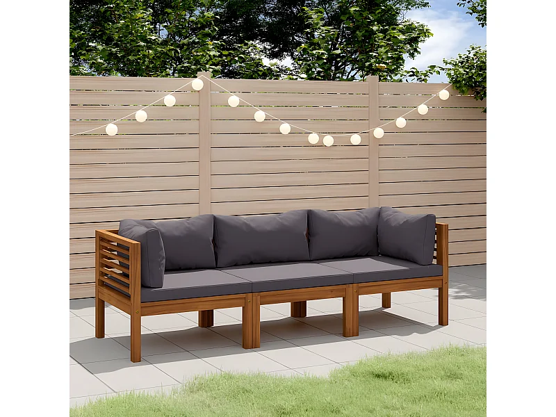 Canapé de jardin à 3 places avec coussin Bois d'acacia massif