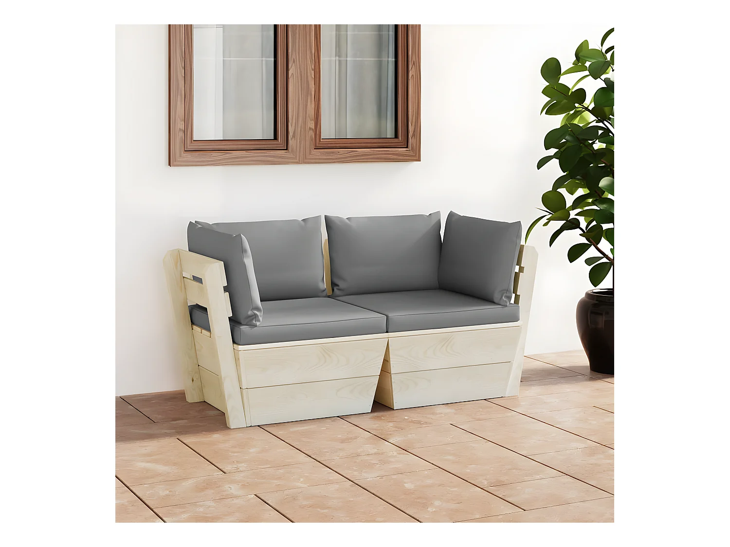 Canapé palette à 2 places de jardin avec coussins Bois d'épicéa