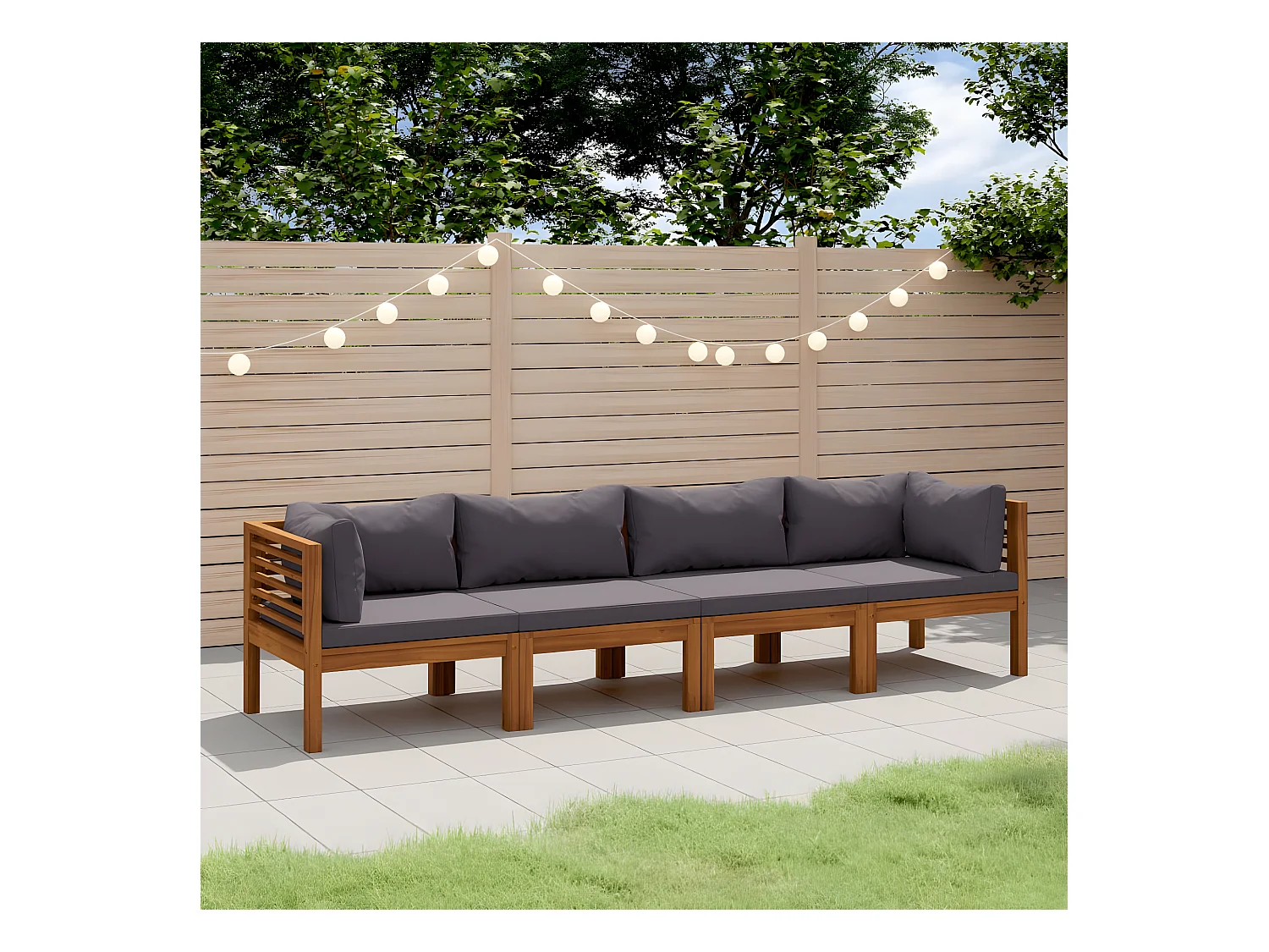 Canapé de jardin à 4 places avec coussin Bois d'acacia massif