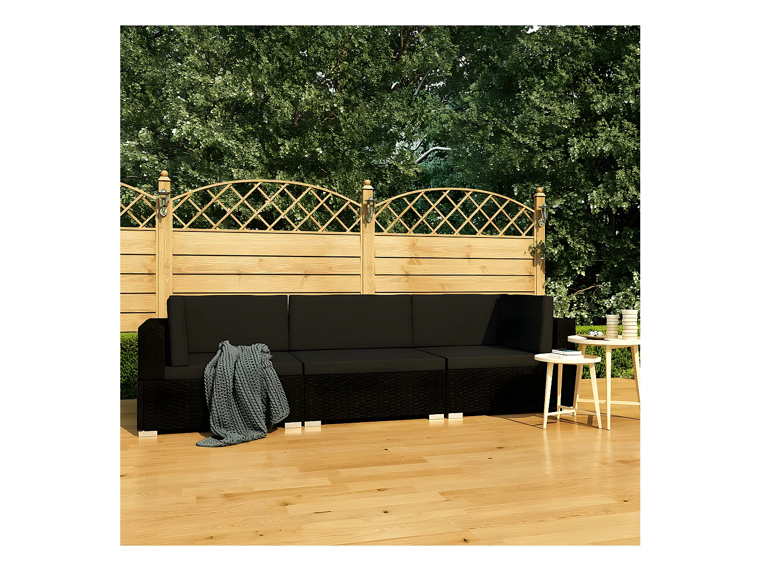 Canapés de jardin 3 pièces avec coussins Résine tressée Noir