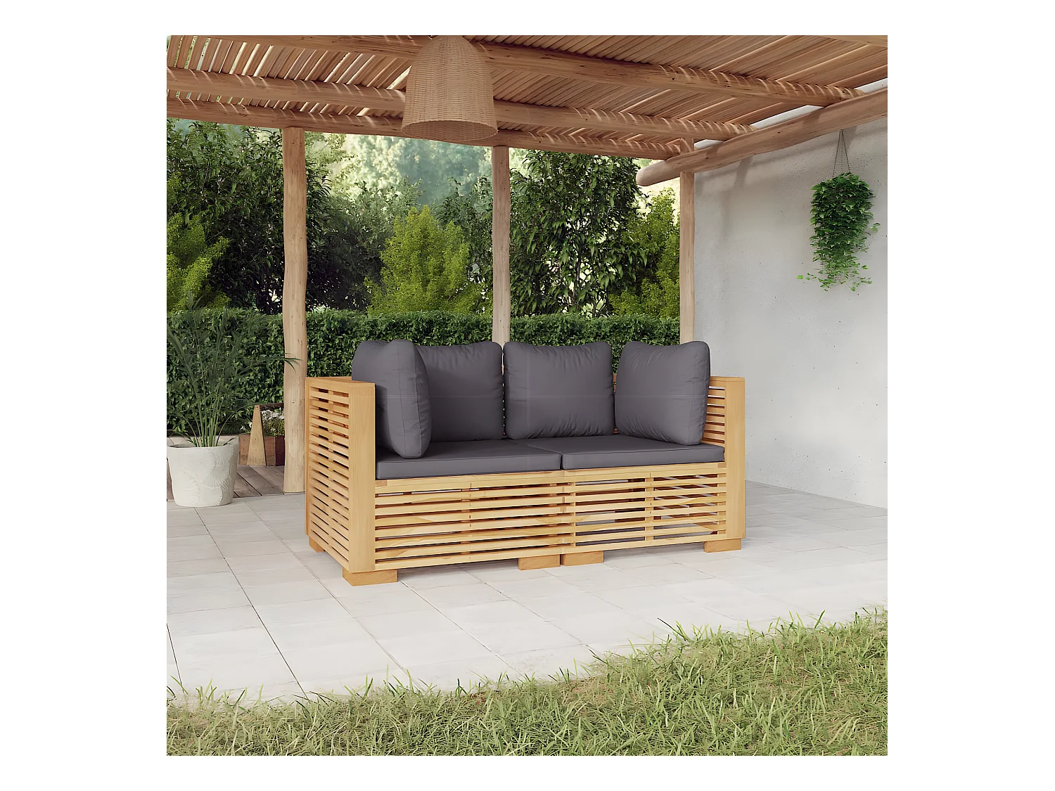 Canapés d'angle de jardin et coussins 2 pièces Bois de teck massif