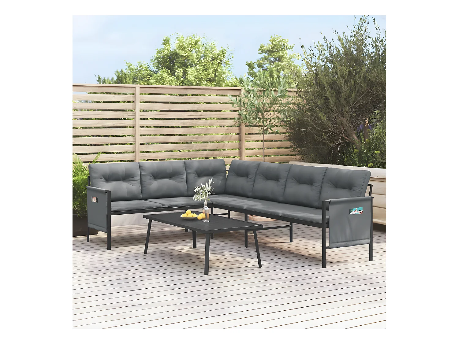 Canapé d'angle de jardin anthracite acier et textilène