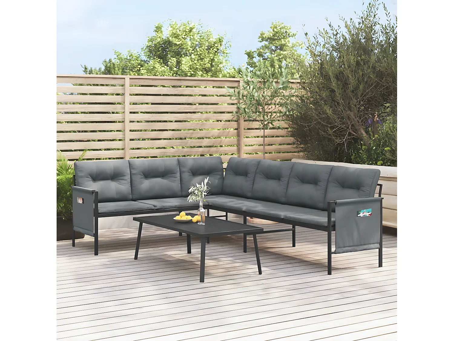 Canapé d'angle de jardin anthracite acier et textilène