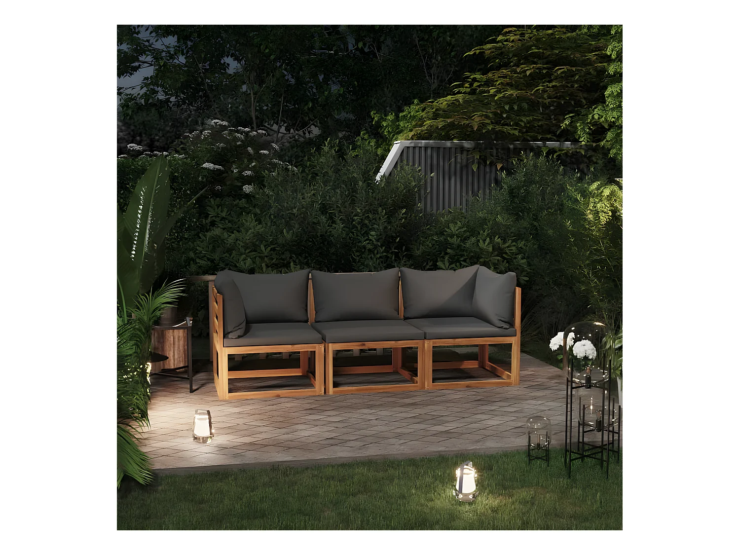 Canapé de jardin à 3 places avec coussin Bois d'acacia massif