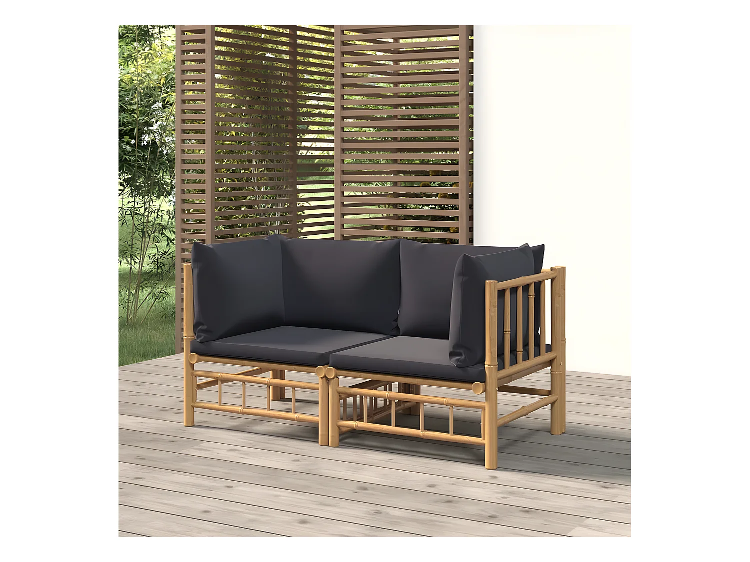 Canapés d'angle de jardin avec coussins gris foncé 2 pièces bambou