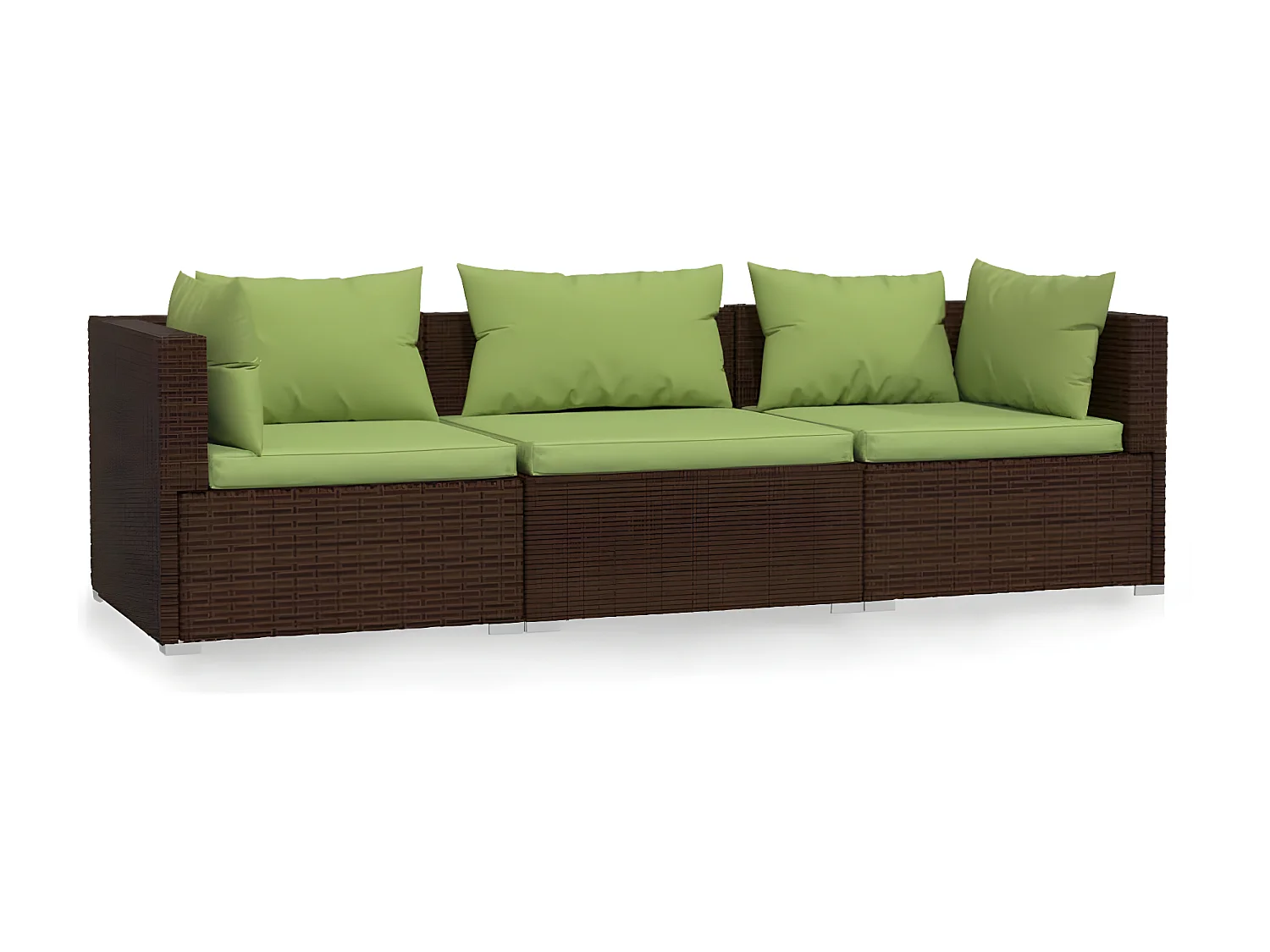 Bank 3-zits met kussens poly rattan bruin