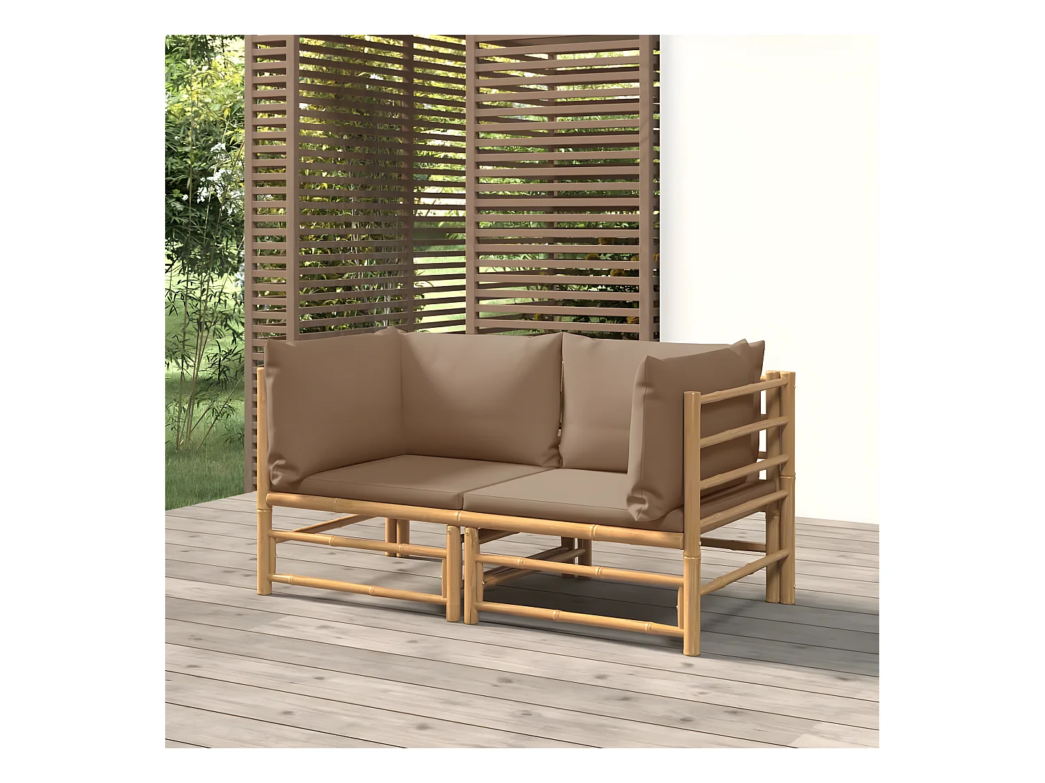Canapés d'angle de jardin avec coussins taupe 2 pièces bambou