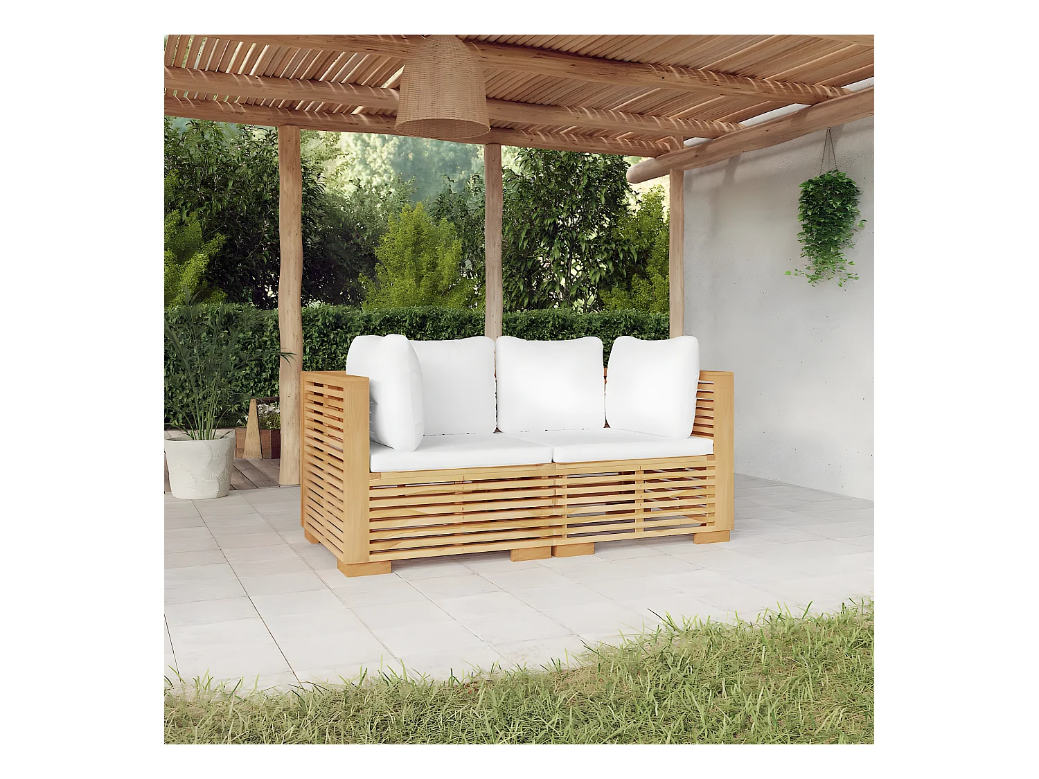 Canapés d'angle de jardin et coussins 2 pièces Bois de teck massif