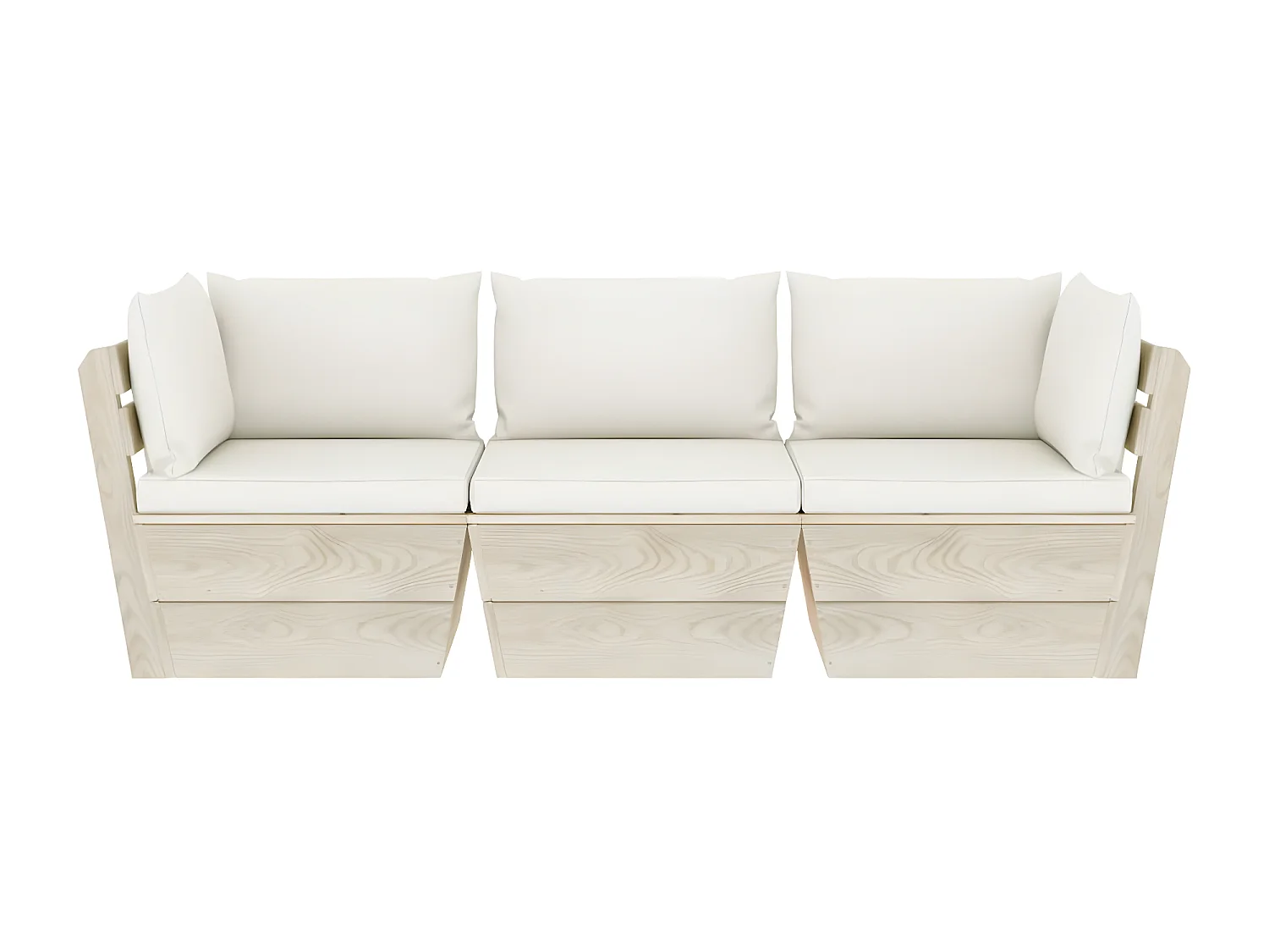 Sofá paletes 3 lugares p/ jardim c/ almofadões madeira de abeto