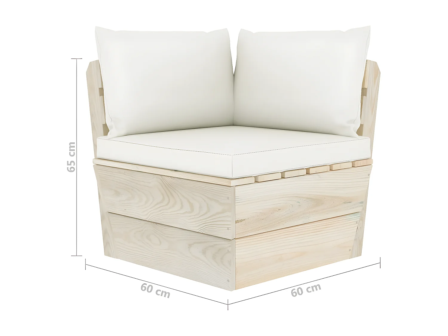 Sofá paletes 3 lugares p/ jardim c/ almofadões madeira de abeto