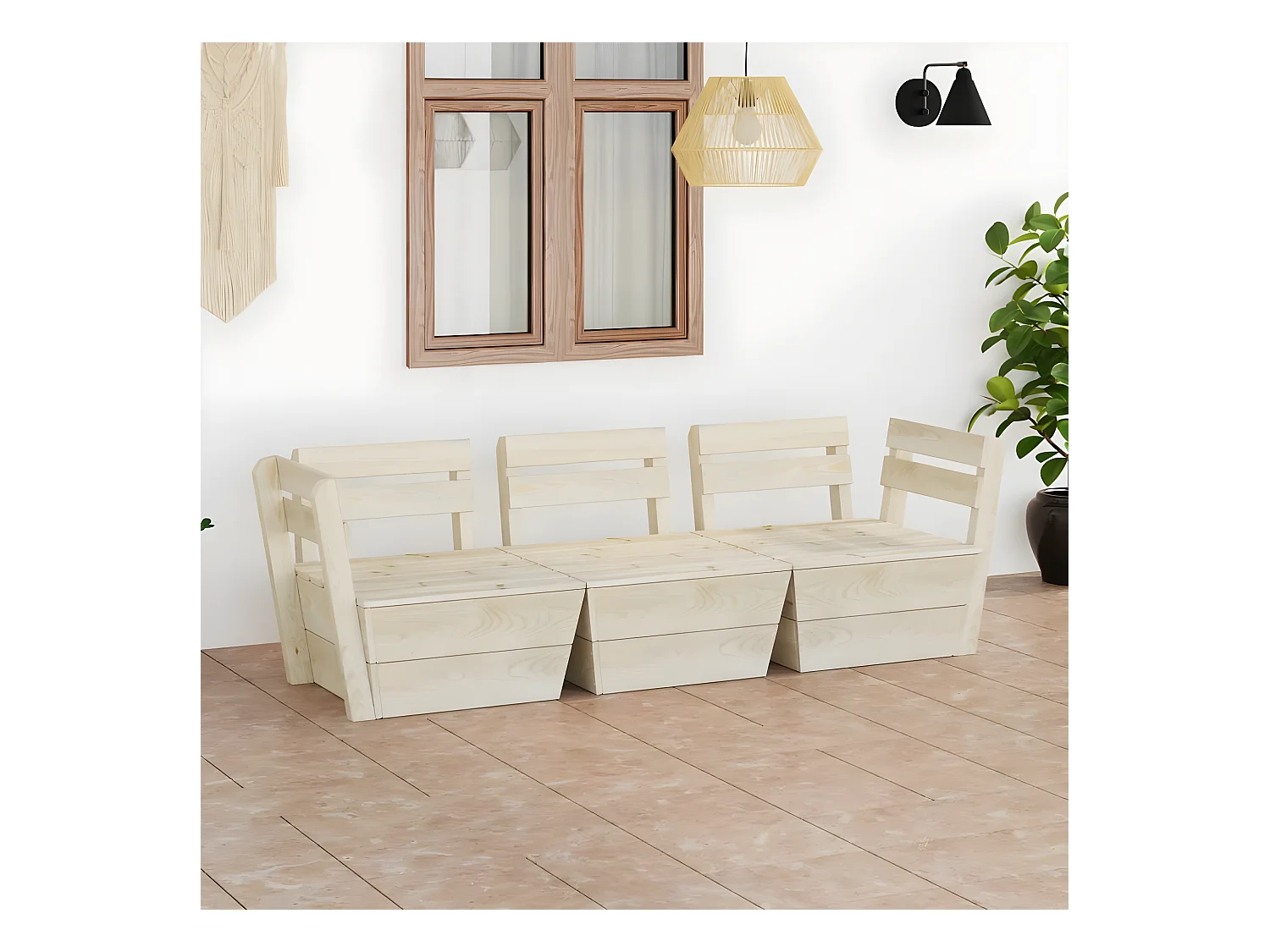 Canapé palette à 3 places de jardin Bois d'épicéa imprégné
